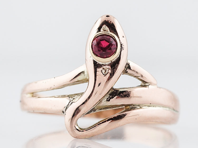 Antique Snake Ring Victorian .13 Round Cut Ruby in 14k Rose Gold