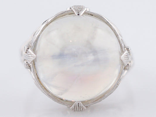 Antique Cocktail Ring Art Deco 16.45 Cabochon Cut Moonstone in 14k White Gold