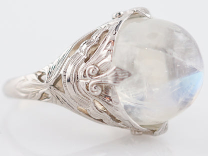 Antique Cocktail Ring Art Deco 16.45 Cabochon Cut Moonstone in 14k White Gold