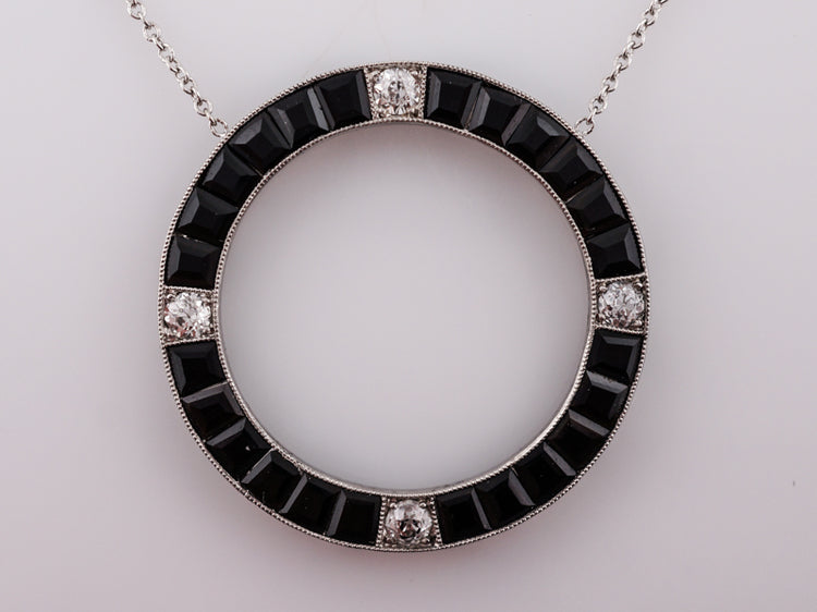 Antique Circular Necklace Art Deco .40 Old European Cut Diamonds & 3.00 Calibre Cut Garnets in Platinum