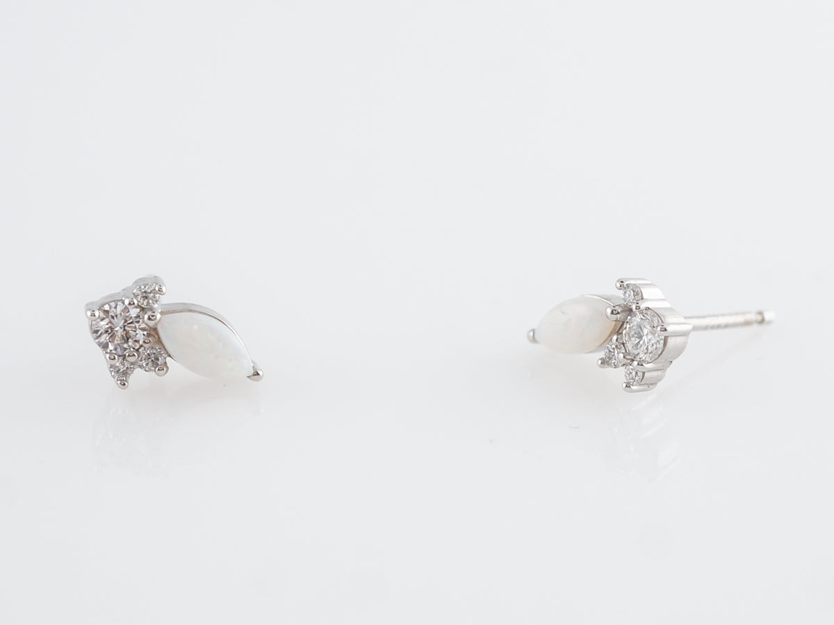Opal and Diamond Stud Earrings in 14k White Gold