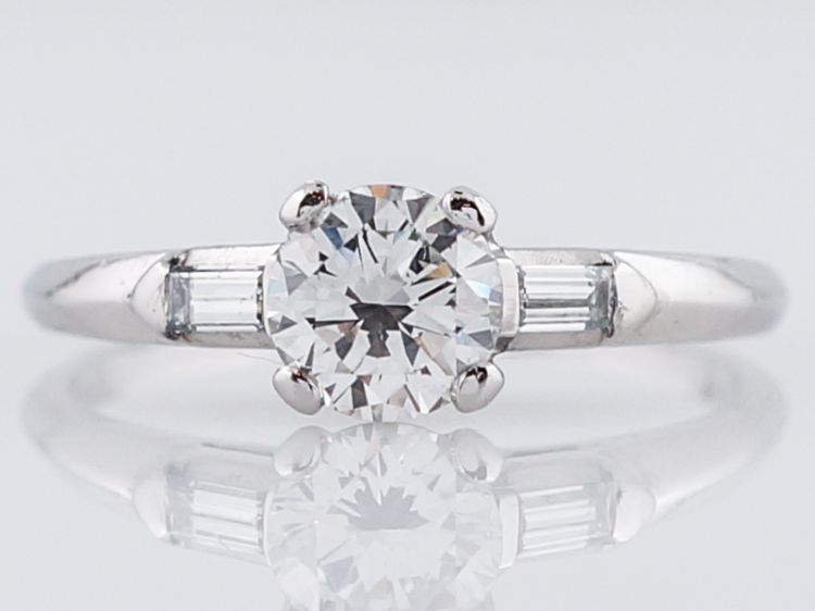 Vintage Engagement Ring Mid-Century .57 Round Brilliant Cut Diamond in Platinum