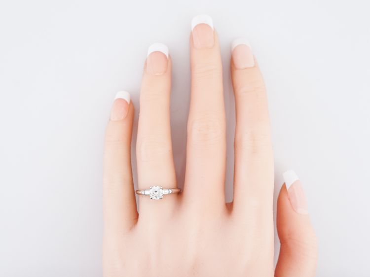 Vintage Engagement Ring Mid-Century .57 Round Brilliant Cut Diamond in Platinum