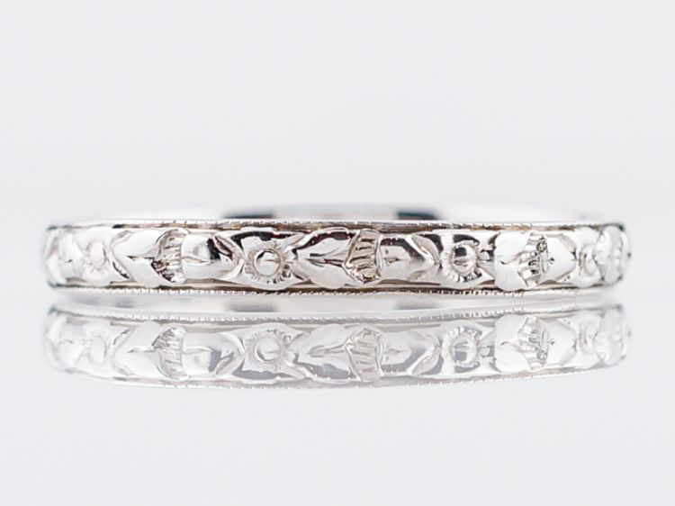 Antique Wedding Band Art Deco Belais Brothers Orange Blossom in 18k White Gold