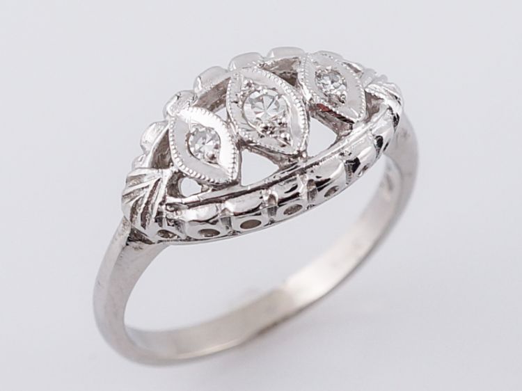 Antique Right Hand Ring Art Deco .13 Single Cut Diamonds in 14k White Gold