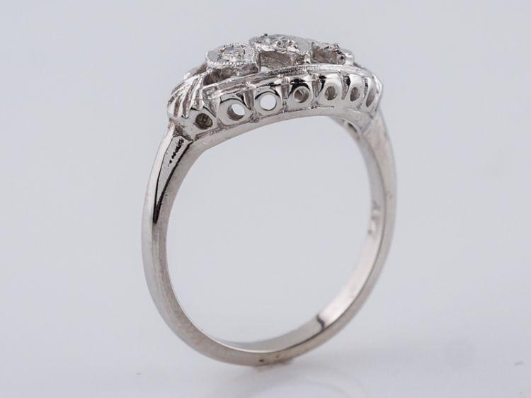 Antique Right Hand Ring Art Deco .13 Single Cut Diamonds in 14k White Gold