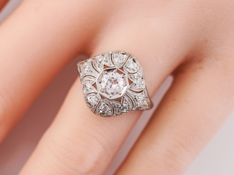 Antique Engagement Ring Art Deco .31 Old European Cut Diamond in PlatinumComposition: Platinum