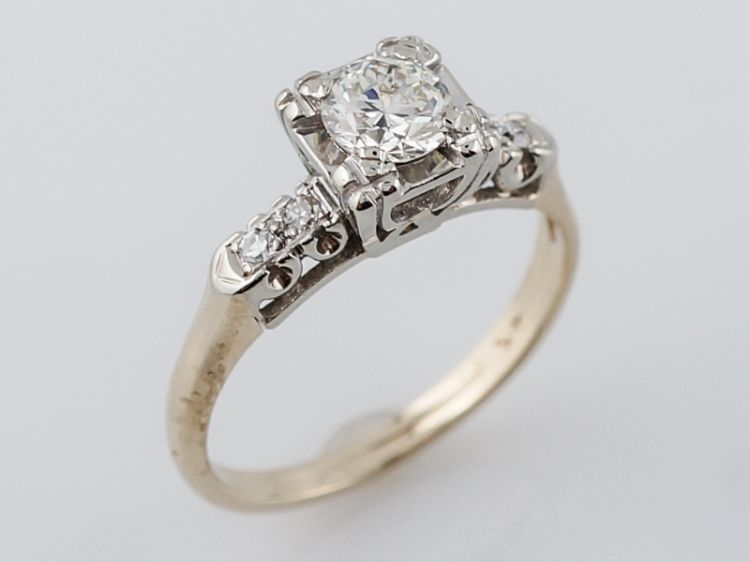 Vintage Engagement Ring Retro .49 Old European Cut Diamond in 14k Yellow & White Gold