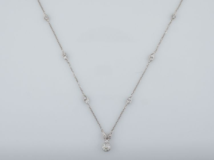 Antique Necklace Art Deco .81 Old European & Single Cut Diamonds in 14k White Gold