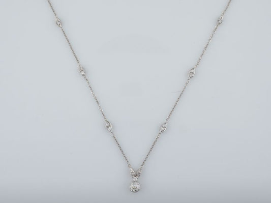 Antique Necklace Art Deco .81 Old European & Single Cut Diamonds in 14k White Gold