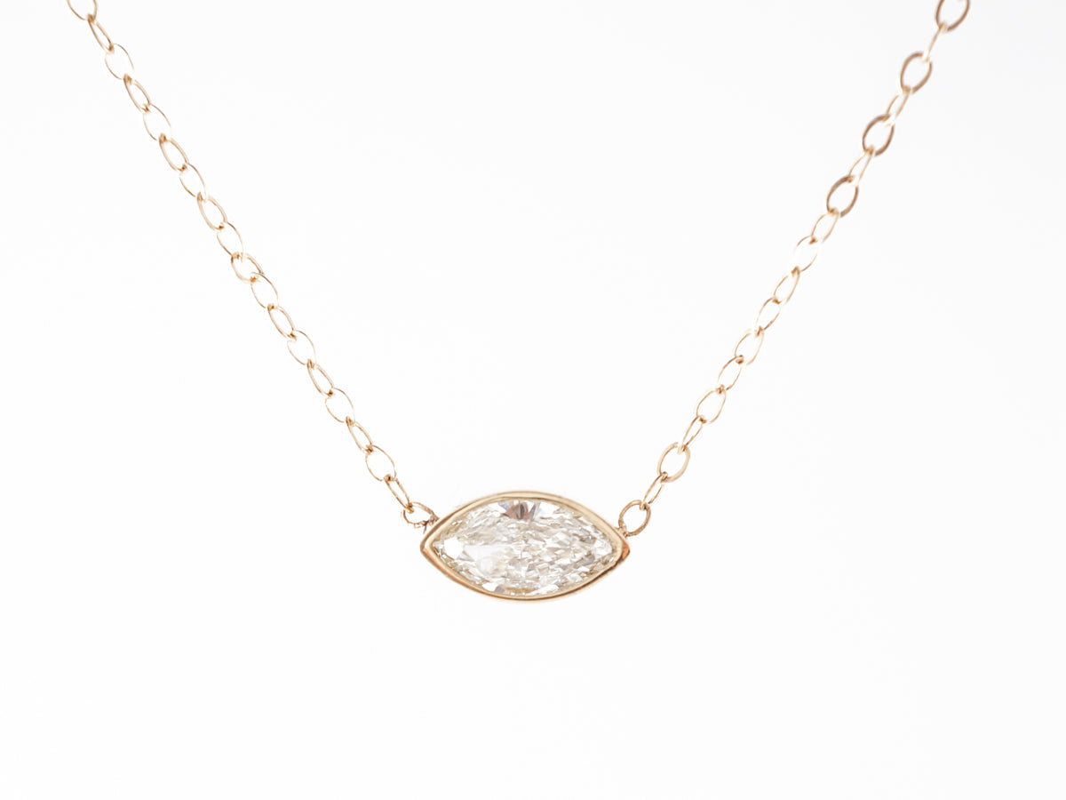 Marquise Cut Diamond Bezel Necklace in 14k Yellow Gold