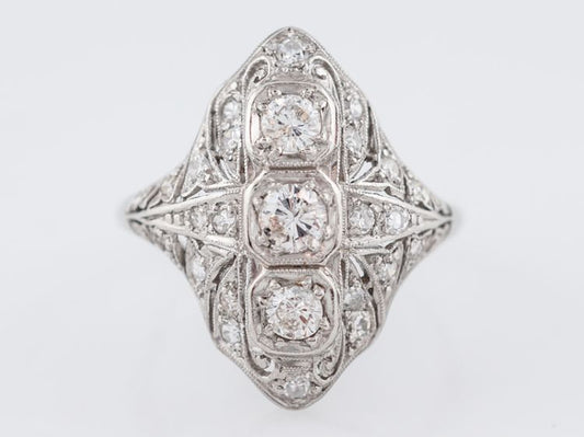 Antique Right Hand Ring Art Deco 1.05 Round Brilliant & Single Cut Diamonds in Platinum