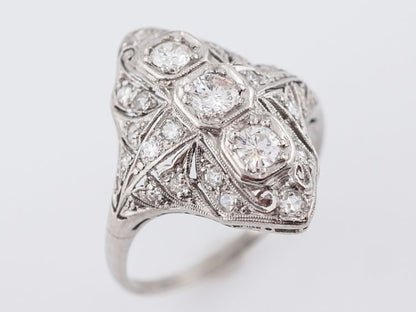 Antique Right Hand Ring Art Deco 1.05 Round Brilliant & Single Cut Diamonds in Platinum