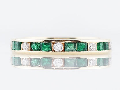 Vintage Wedding Band Mid-Century .81 Calibre Cut Emeralds & .36 Round Brilliant Cut Diamonds in 14k Yellow Gold