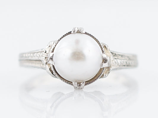 Antique Right Hand Ring Art Deco Pearl in 18k White Gold