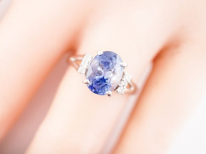 Vintage Engagement Ring Mid-Century 3.32 Oval Cut Sapphire in 14k White Gold