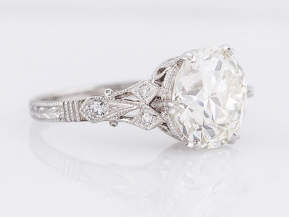 Antique Engagement Ring Art Deco GIA 3.48 Old European Cut Diamond in Platinum