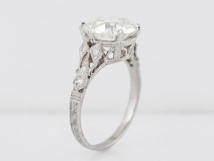 Antique Engagement Ring Art Deco GIA 3.48 Old European Cut Diamond in Platinum