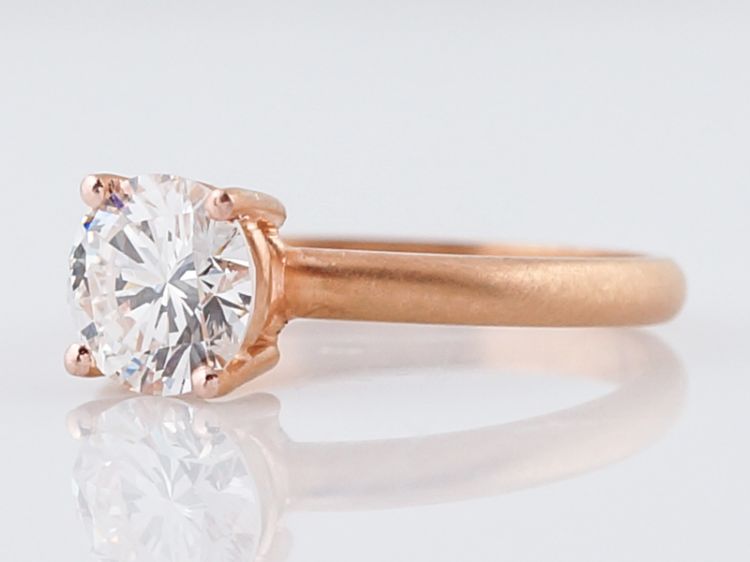 Engagement Ring Modern 1.09 Round Brilliant Cut Diamond in 14k Rose Gold