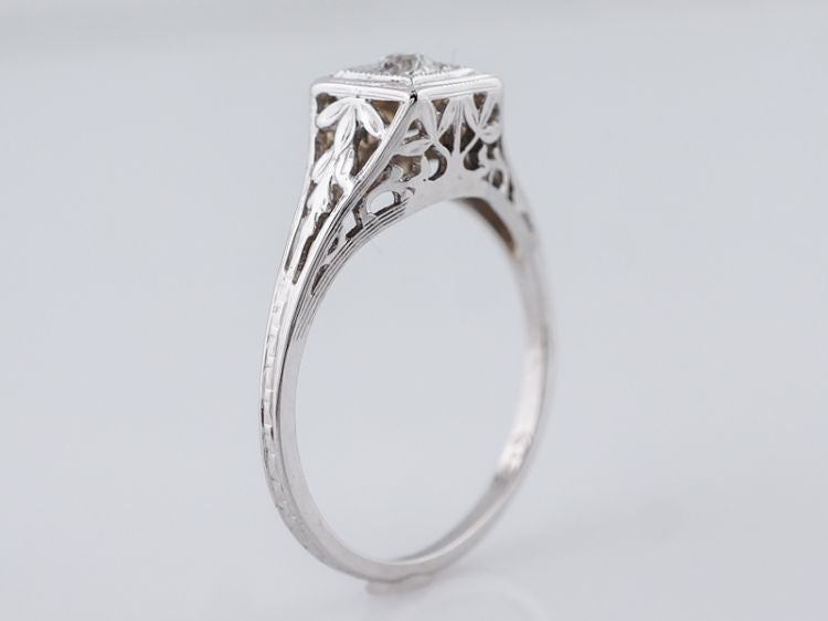 Antique Engagement Ring Belais Bro Art Deco .11 Old European Cut Diamond in 18k White Gold