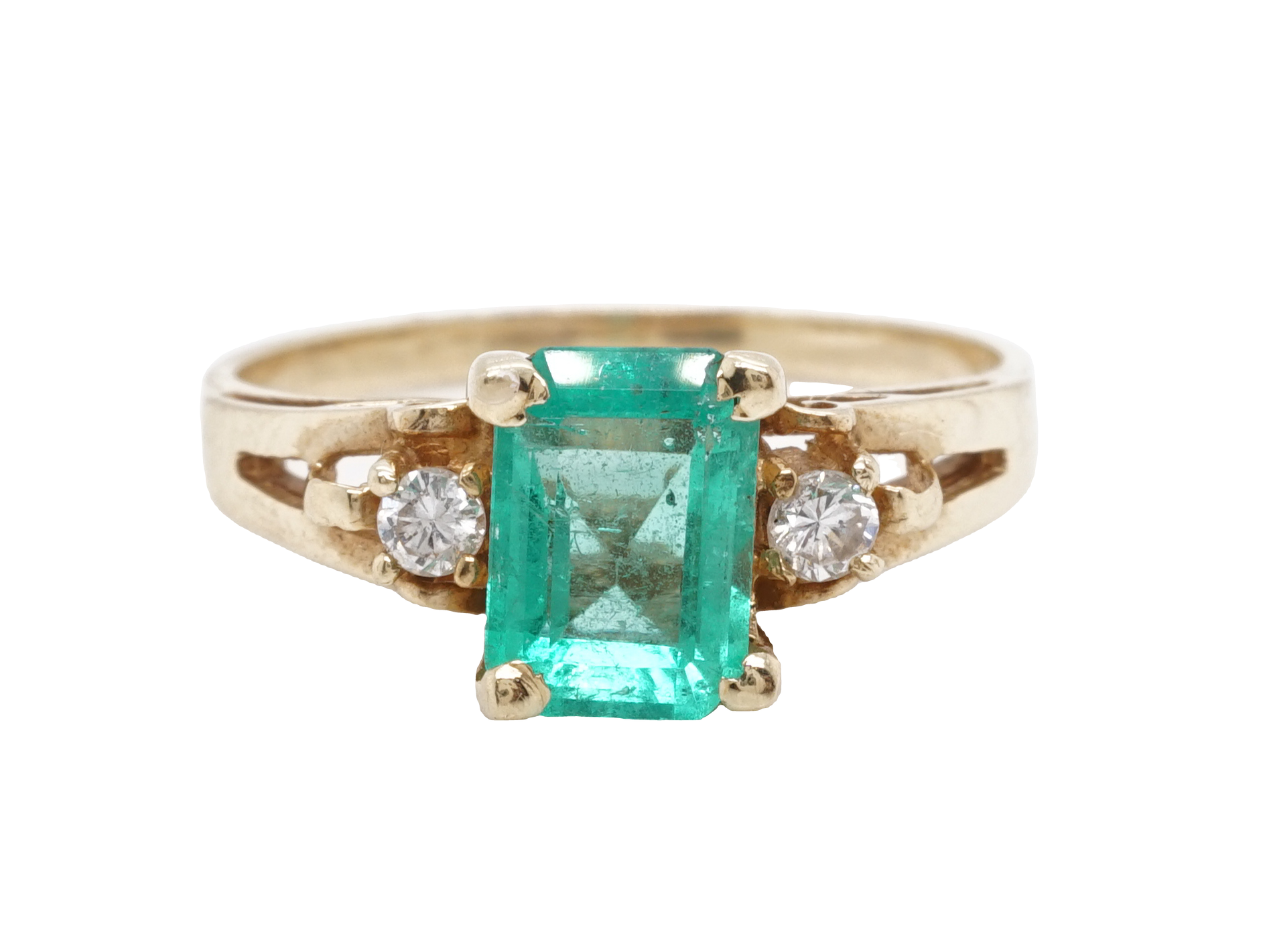 .72 Mid-Century Colombian Emerald Engagement Ring in 14k Yellow Gold