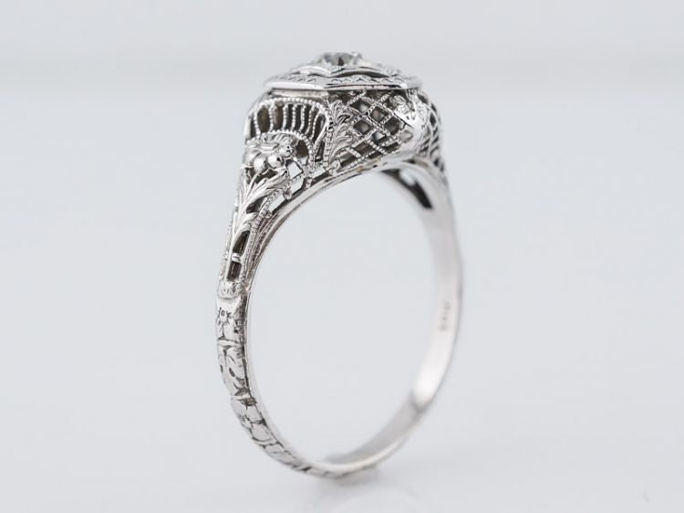 Floral Diamond Engagement Ring Art Deco Filigree in 18k