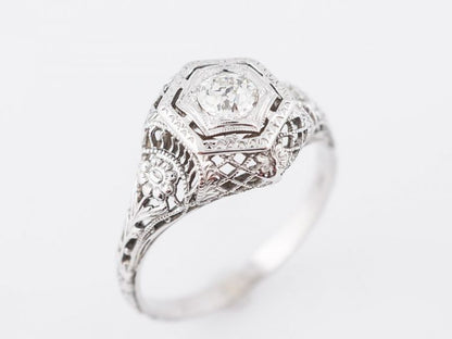 Floral Diamond Engagement Ring Art Deco Filigree in 18k