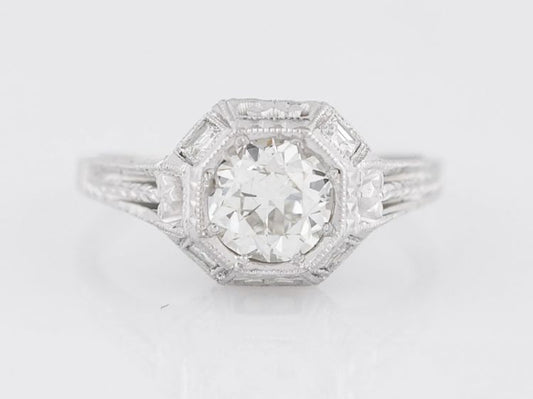 Antique Engagement Ring Art Deco .80 Old European Cut Diamond in 18k White Gold