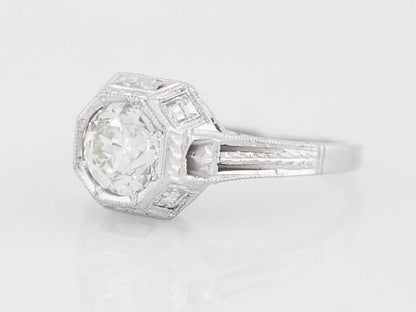 Antique Engagement Ring Art Deco .80 Old European Cut Diamond in 18k White Gold
