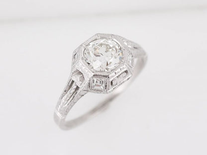 Antique Engagement Ring Art Deco .80 Old European Cut Diamond in 18k White Gold