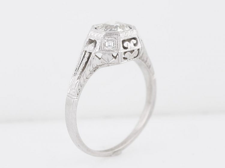 Antique Engagement Ring Art Deco .80 Old European Cut Diamond in 18k White Gold