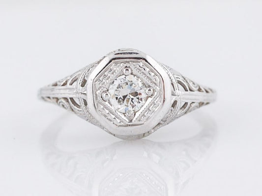 Antique Engagement Ring Art Deco .23 Old European Cut Diamond in 18k White Gold