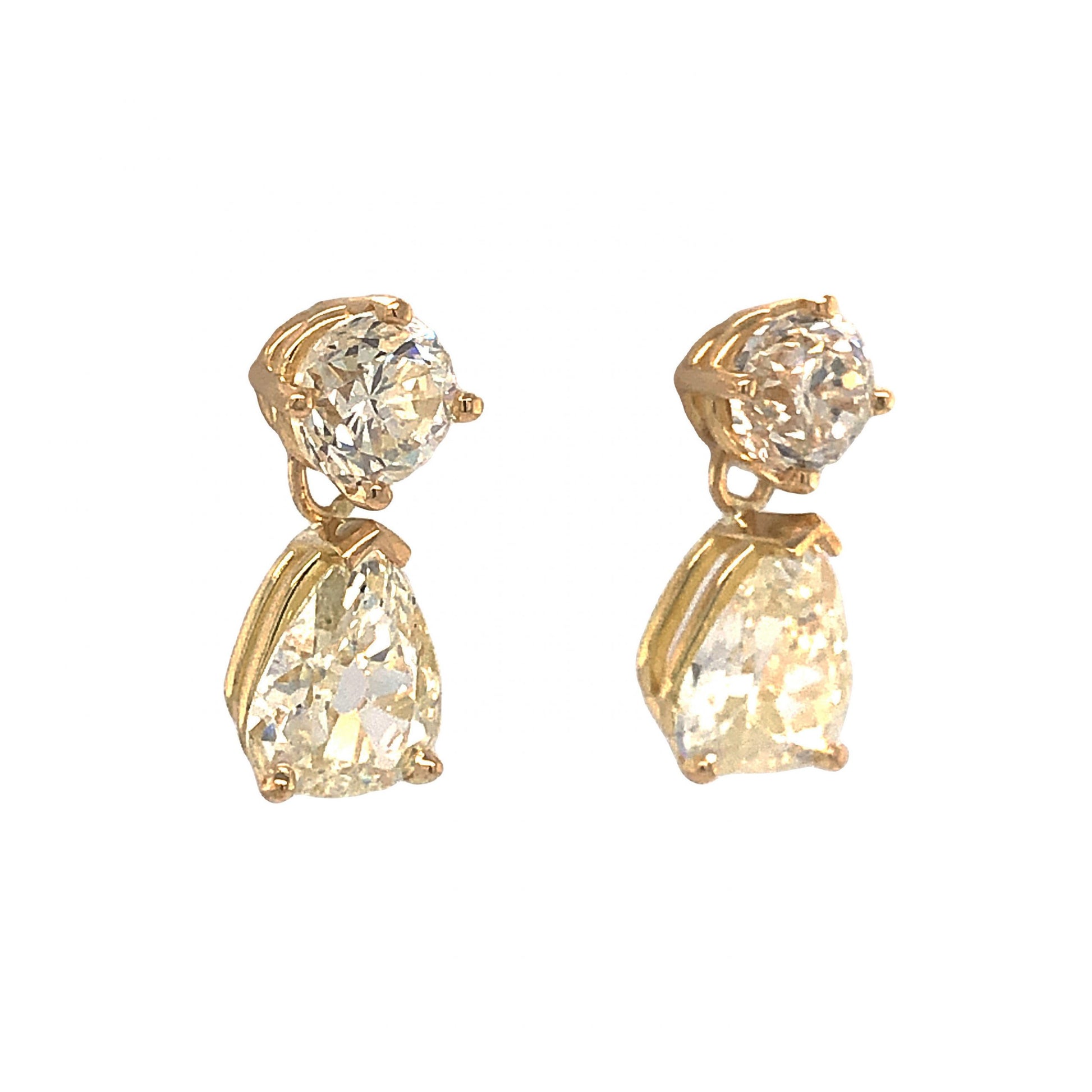 Fancy Yellow Pear Cut Diamond Earrings in 18k Yellow GoldComposition: 18 Karat Yellow GoldTotal Diamond Weight: 4.51 ctTotal Gram Weight: 3.9 gInscription: 18k