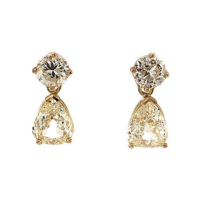 Fancy Yellow Pear Cut Diamond Earrings in 18k Yellow Gold