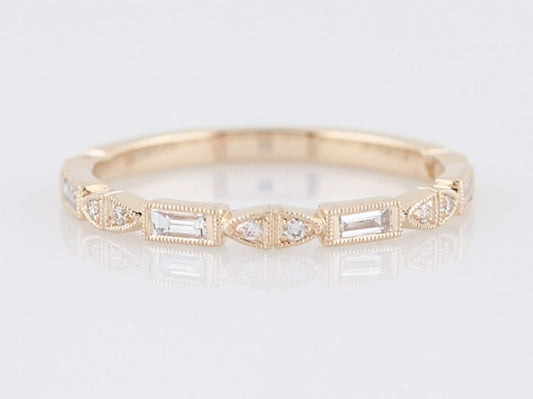 Wedding Band Modern .20 Baguette Cut & Round Brilliant Cut Diamonds in 14k Yellow Gold