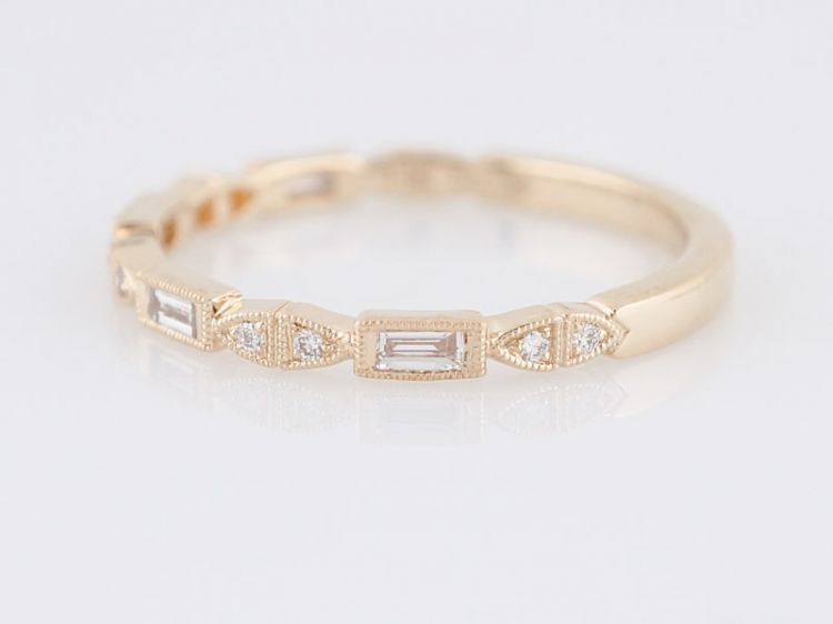 Wedding Band Modern .20 Baguette Cut & Round Brilliant Cut Diamonds in 14k Yellow Gold