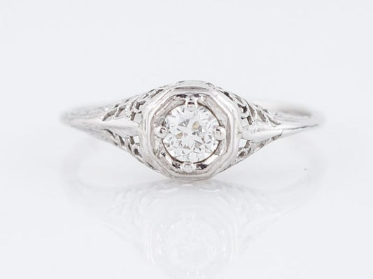 Antique Engagement Ring Art Deco .35 Old European Cut Diamond in 18k White Gold