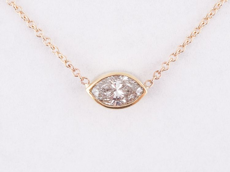 Bezel Set Necklace Modern .58 Marquise Cut Diamond in 14k Yellow Gold