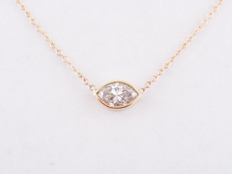 Bezel Set Necklace Modern .58 Marquise Cut Diamond in 14k Yellow Gold
