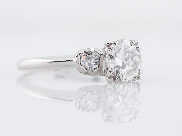 Vintage Engagement Ring Mid-Century .91 Transitional Cut Diamond in Platinum