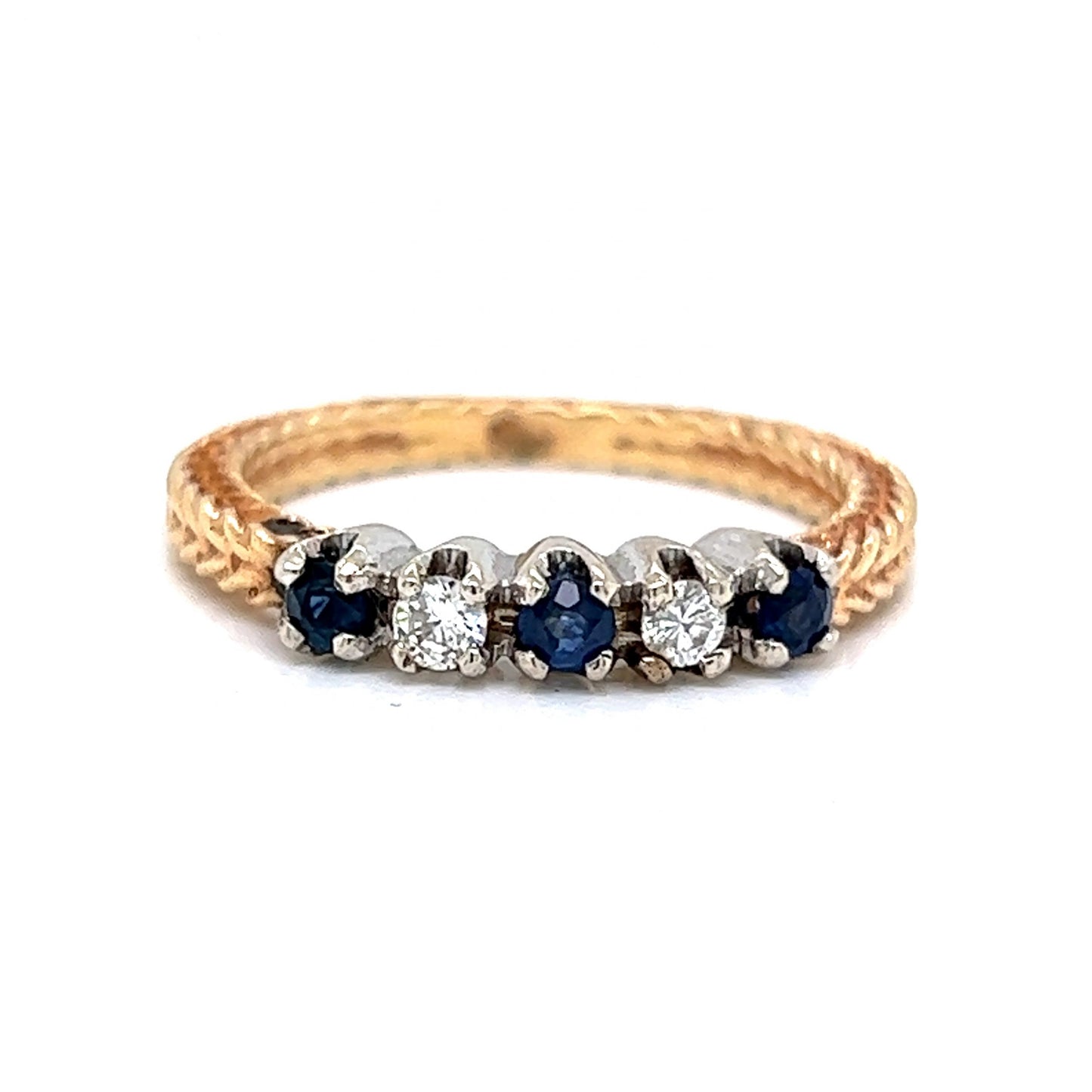 Vintage Alternating Diamond & Sapphire Ring in 14k Yellow Gold