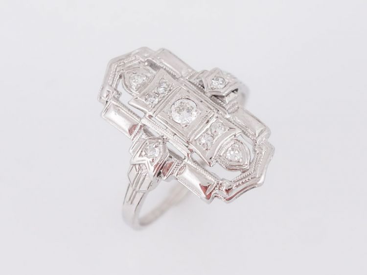 Antique Right Hand Ring Art Deco .18 Old European & Single Cut Diamond in 18k White Gold