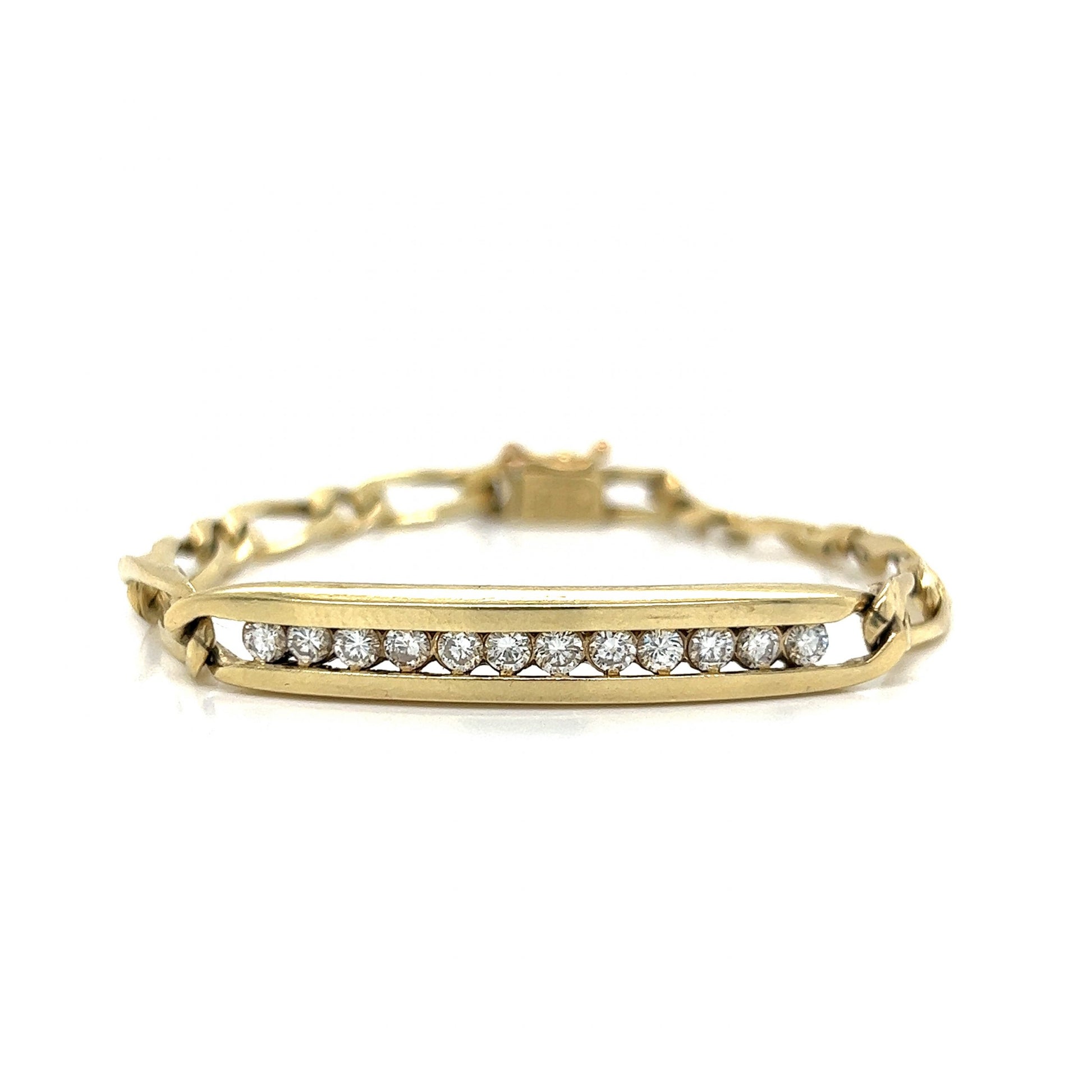 Modern Diamond ID Chain Bracelet in 14k Yellow Gold