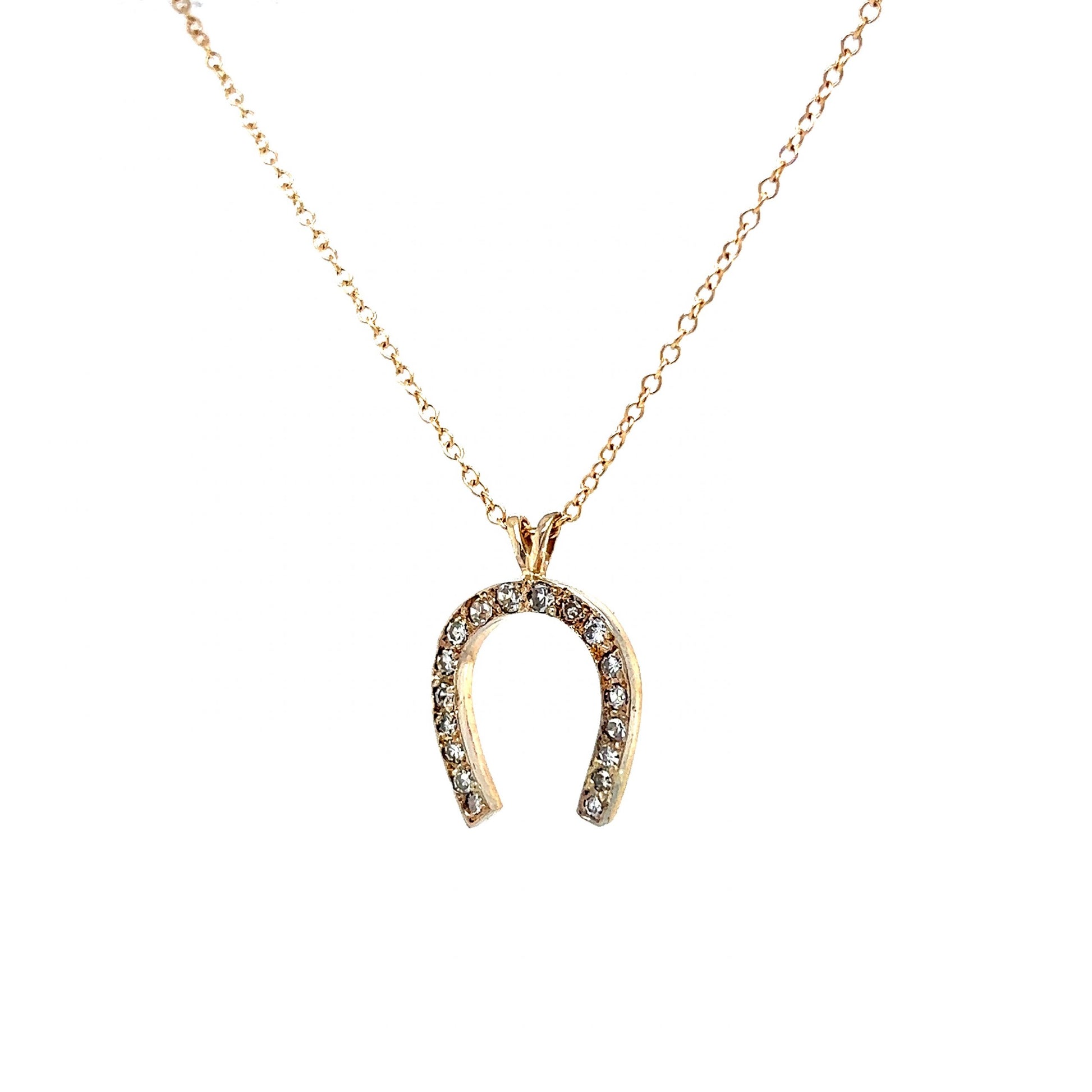 Victorian Diamond Horseshoe Pendant Necklace in 14k Gold