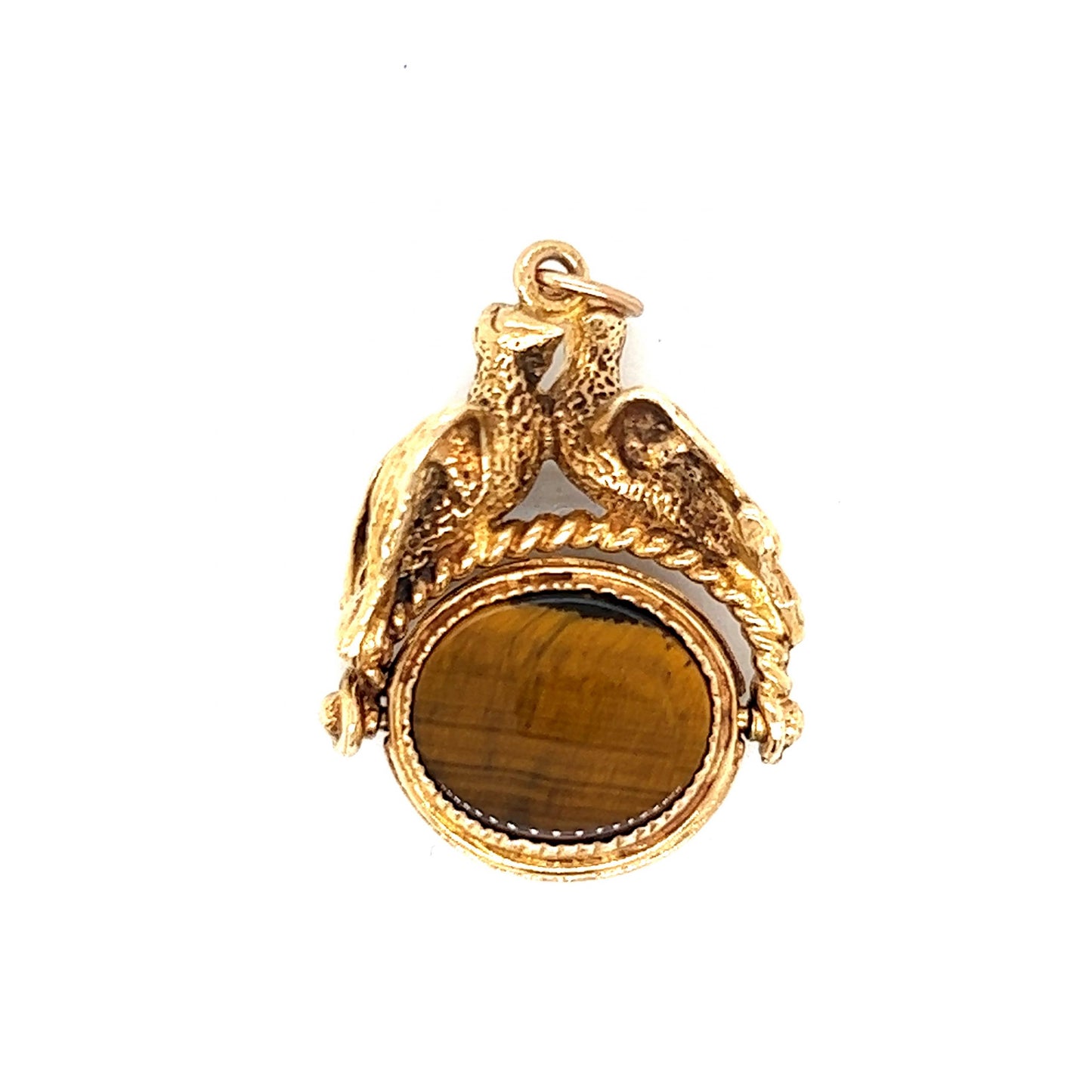 Victorian Tiger's Eye & Bloodstone Pendant in 14k Yellow Gold