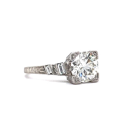 1.51 Antique Round Brilliant Cut Diamond Engagement Ring in Platinum