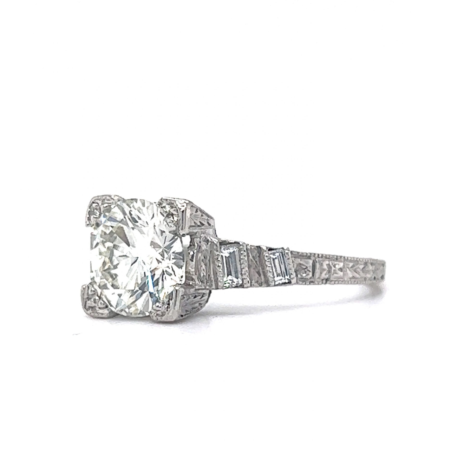 1.51 Antique Round Brilliant Cut Diamond Engagement Ring in Platinum
