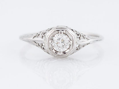 Filigree Solitaire Diamond Engagement Ring Art Deco Platinum