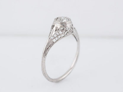 Filigree Solitaire Diamond Engagement Ring Art Deco Platinum