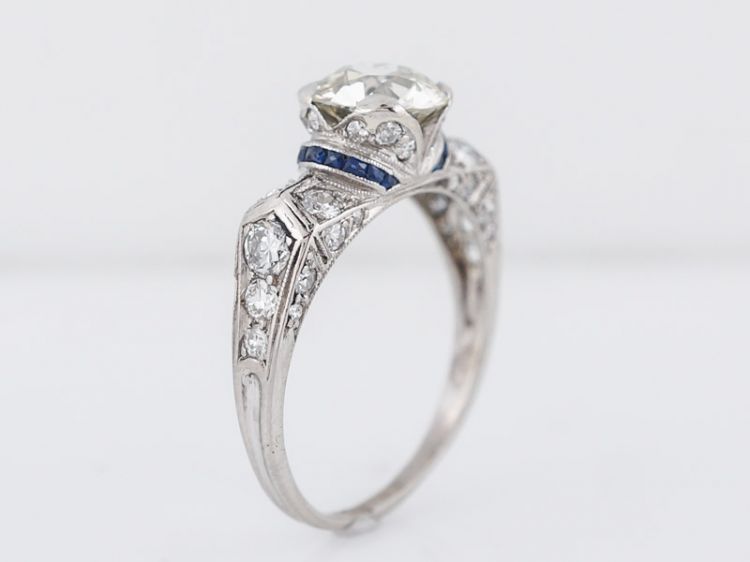 Antique Engagement Ring Art Deco 1.50 Transitional Cut Diamond in Platinum